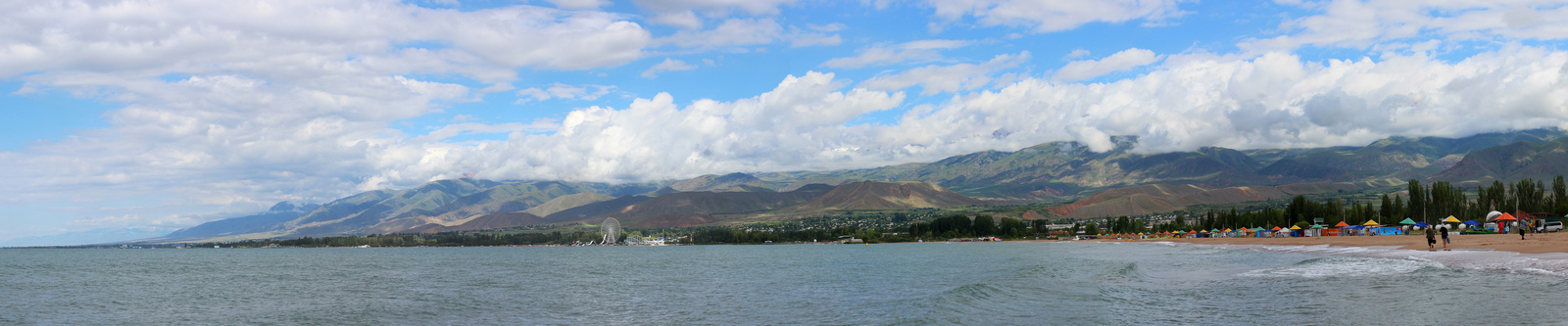 Northern coast of Issyk-Kul - My, Панорама, Issyk-Kul, Summer, Beach, The mountains, Nature, My, The photo