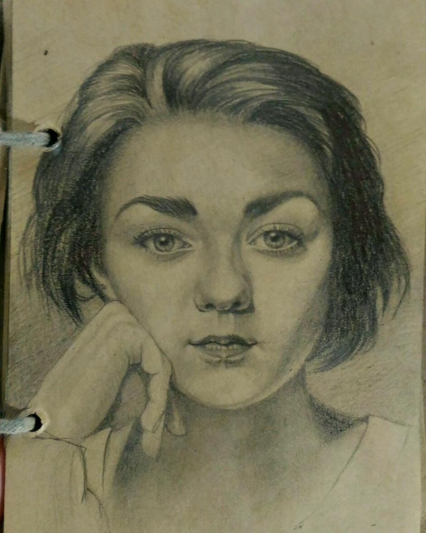 Maisie Williams - My, Drawing, Maisie Williams, Portrait, Pencil, Arya stark, Creation, Girls, Game of Thrones