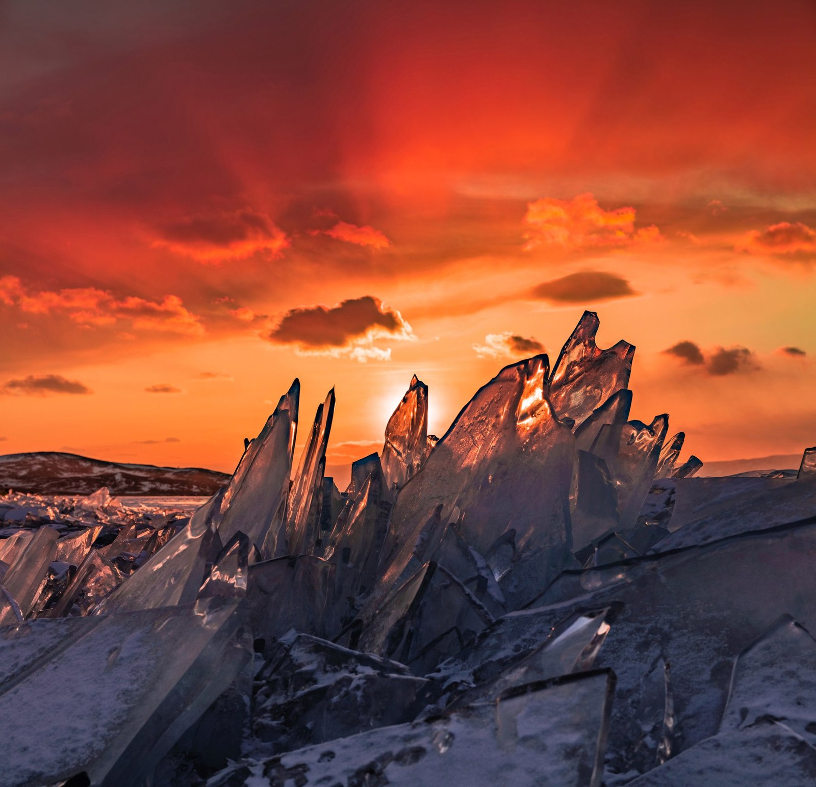 Закат на замёрзшем Байкале - Закат, Байкал, Фотография