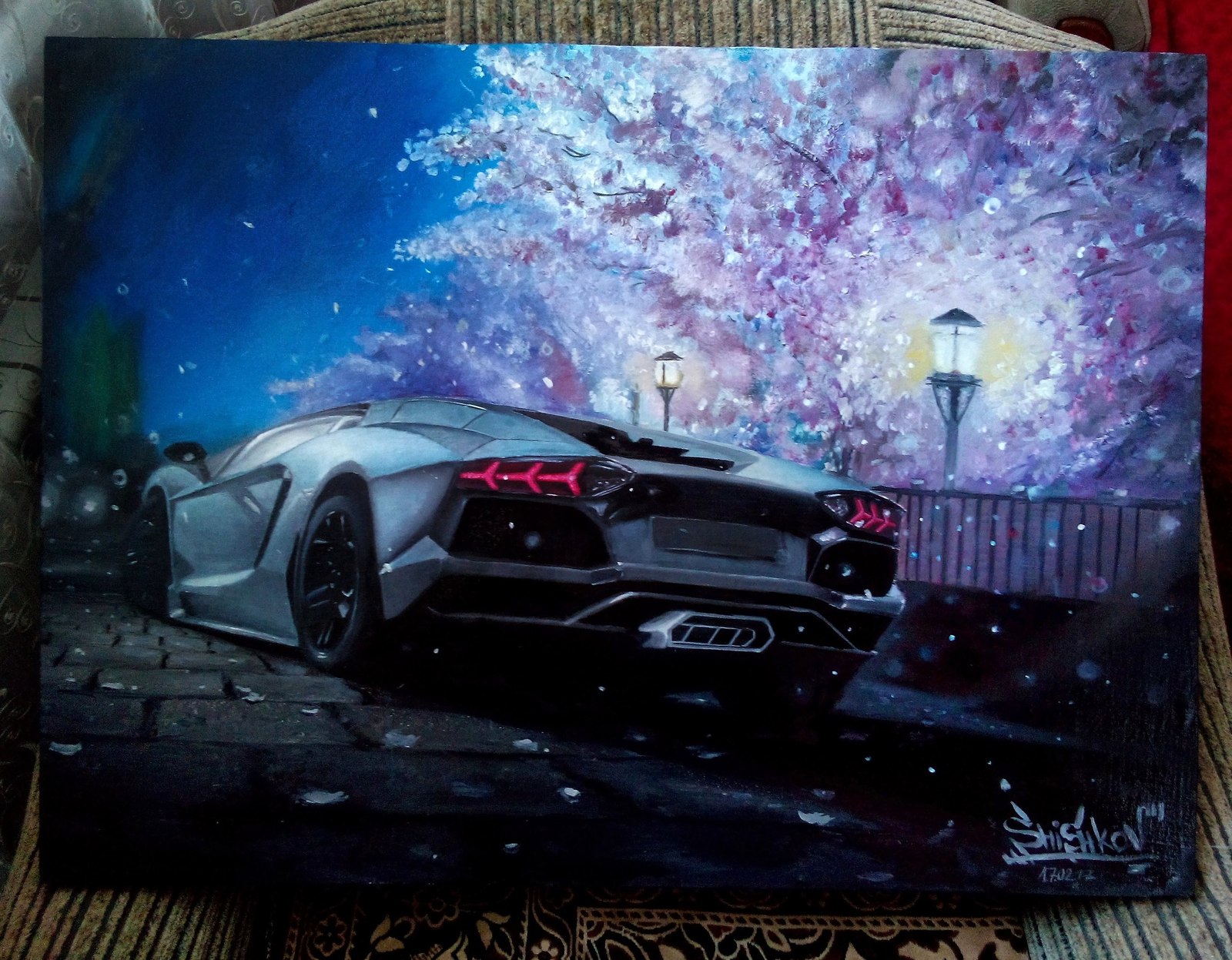 Lamborghini Aventador Oil on canvas Size 60*90 - My, Creation, Butter, Lamborghini, Lamborghini Aventador