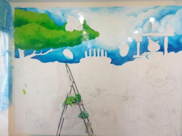 Wall painting in the children's center - My, Painting, Angry Birds, Longpost