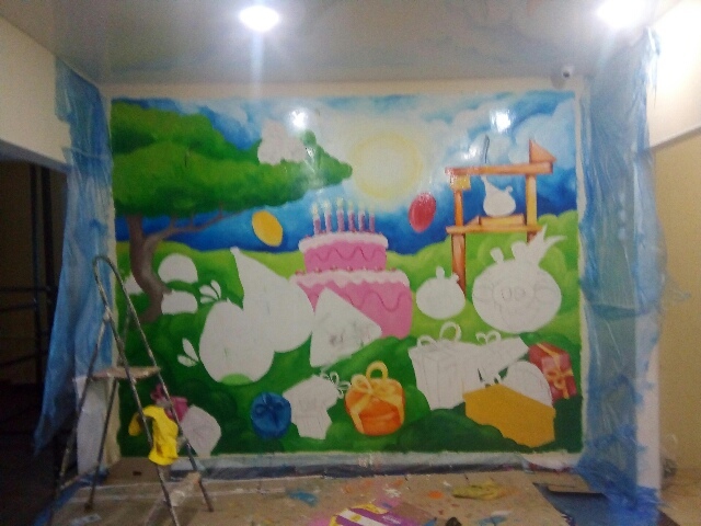 Wall painting in the children's center - My, Painting, Angry Birds, Longpost