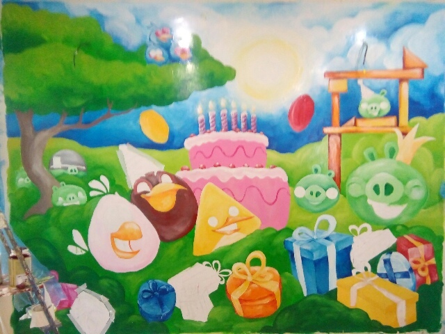 Wall painting in the children's center - My, Painting, Angry Birds, Longpost