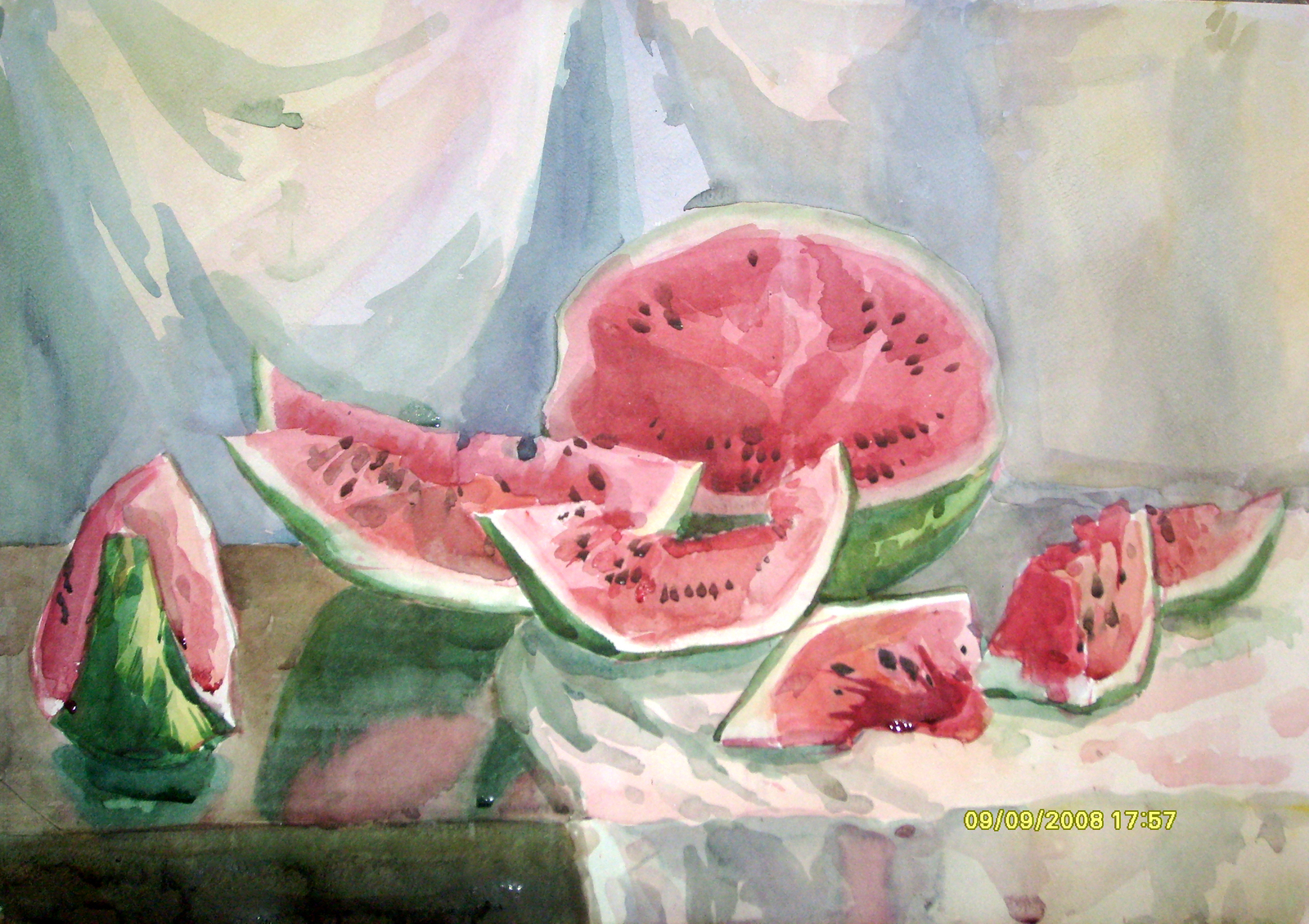 From the old. Still life with watermelons - My, Kai Yara, Watercolor, Paper, Watermelon, Nature, Sketch