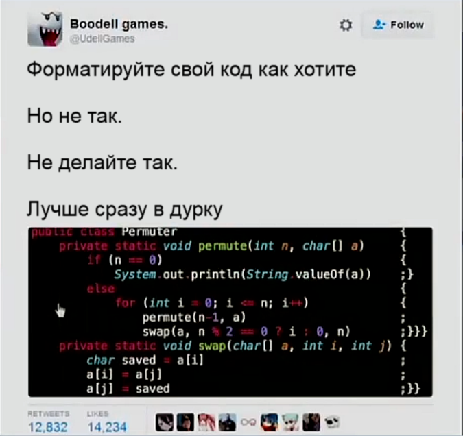 code style features - Twitter, Translation