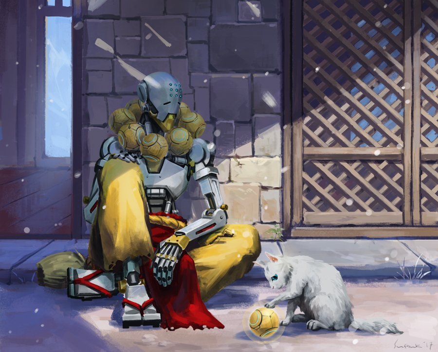 If someone had too few cats in the feed - Overwatch, Zenyatta, Art, cat