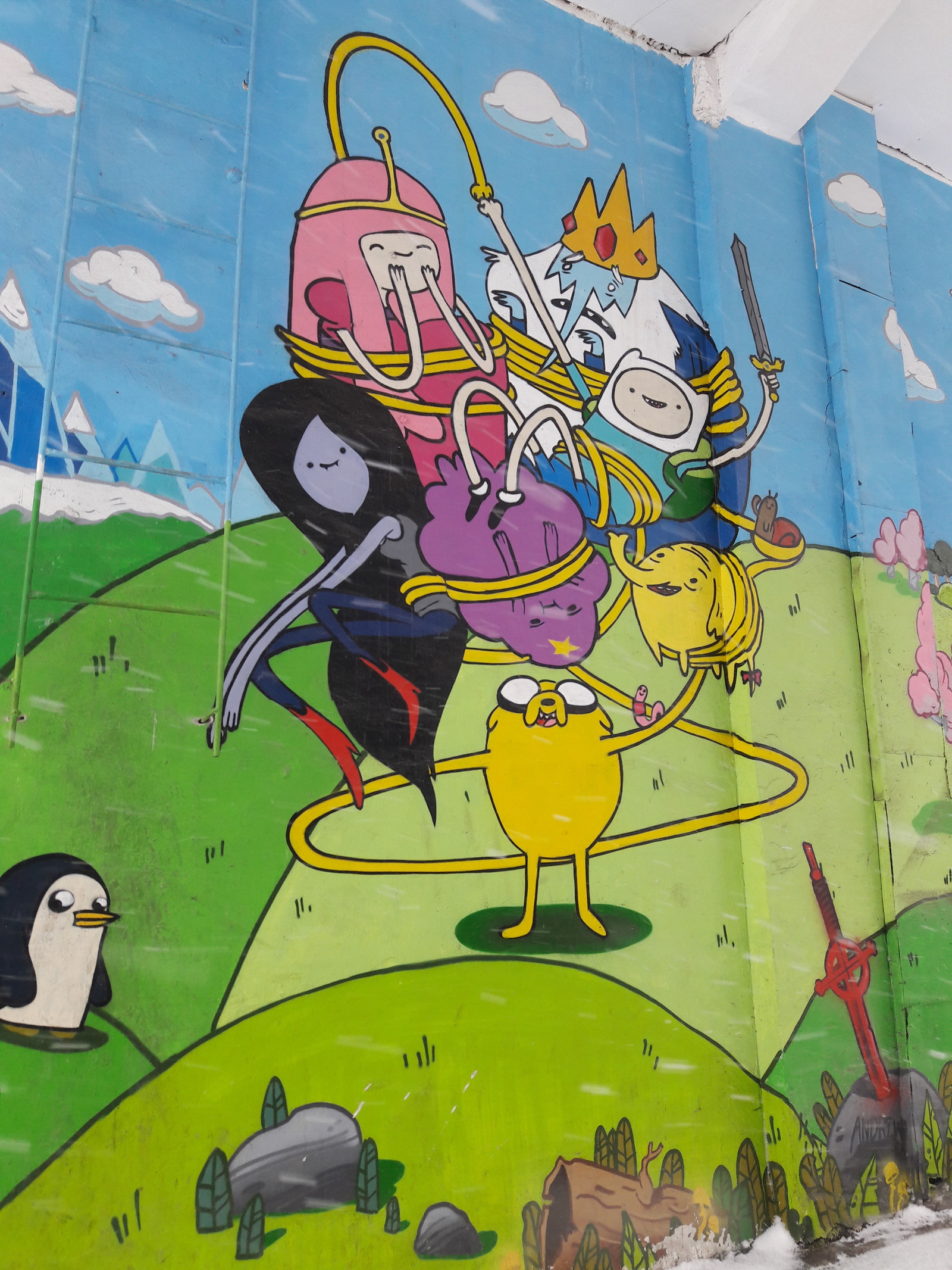 Adventure time in the courtyards of Almaty - My, Graffiti, Adventure Time, Almaty, Folk art, Longpost