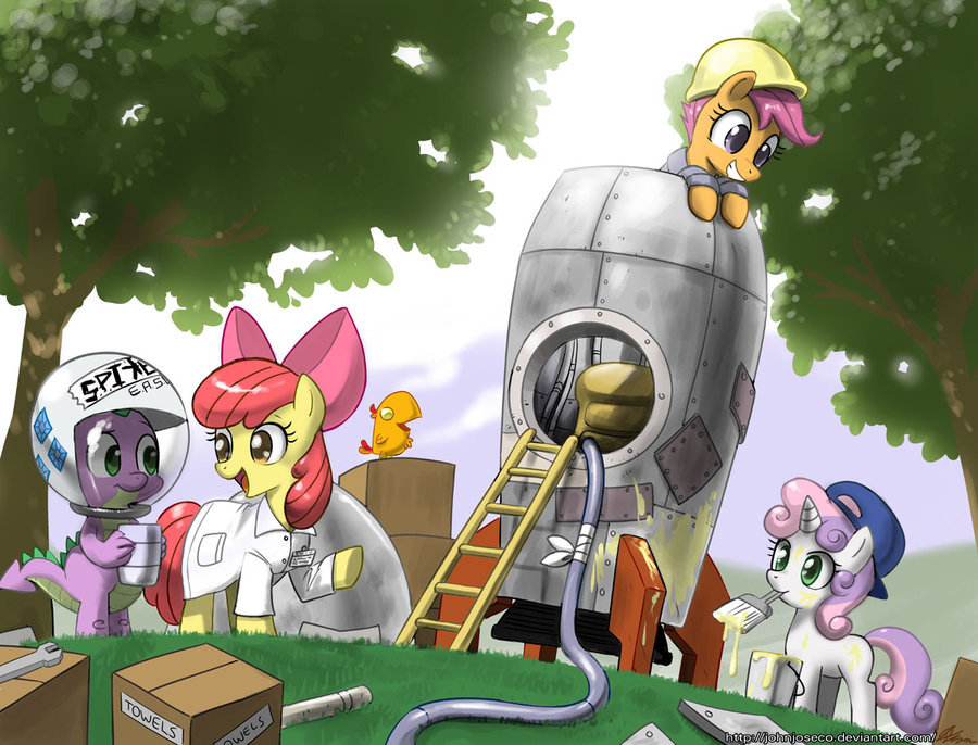 Building a Vessel to the Stars - My little pony, PonyArt, Spike, Applebloom, Sweetie belle, Scootaloo, Cutie mark crusaders, Phoenix, , John joseco