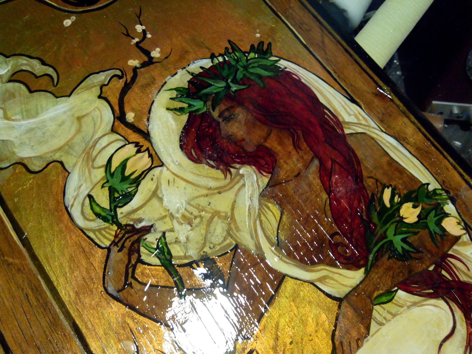 lady in white - My, Kai Yara, , Painting on wood, Aging, Longpost