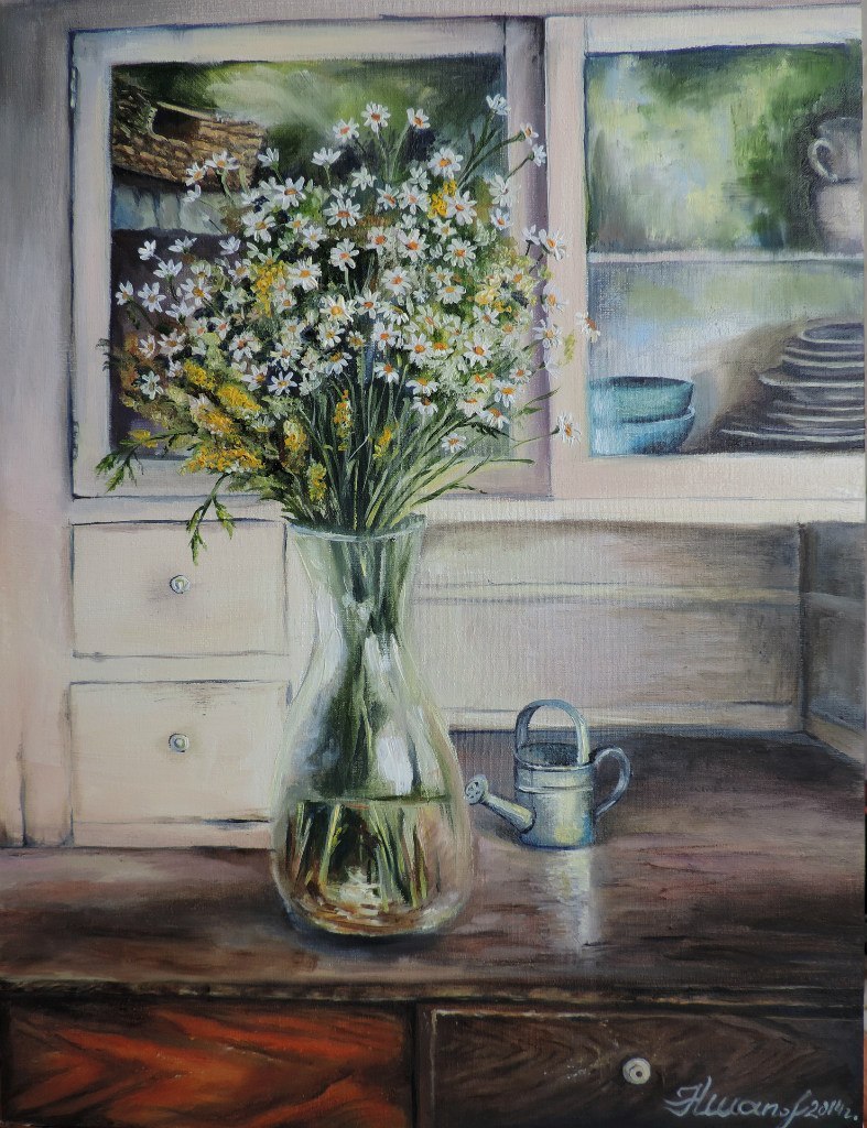 Daisies oil on canvas, 30x40 - My, Oil painting, Still life, Flowers, Chamomile, Painting, Painting