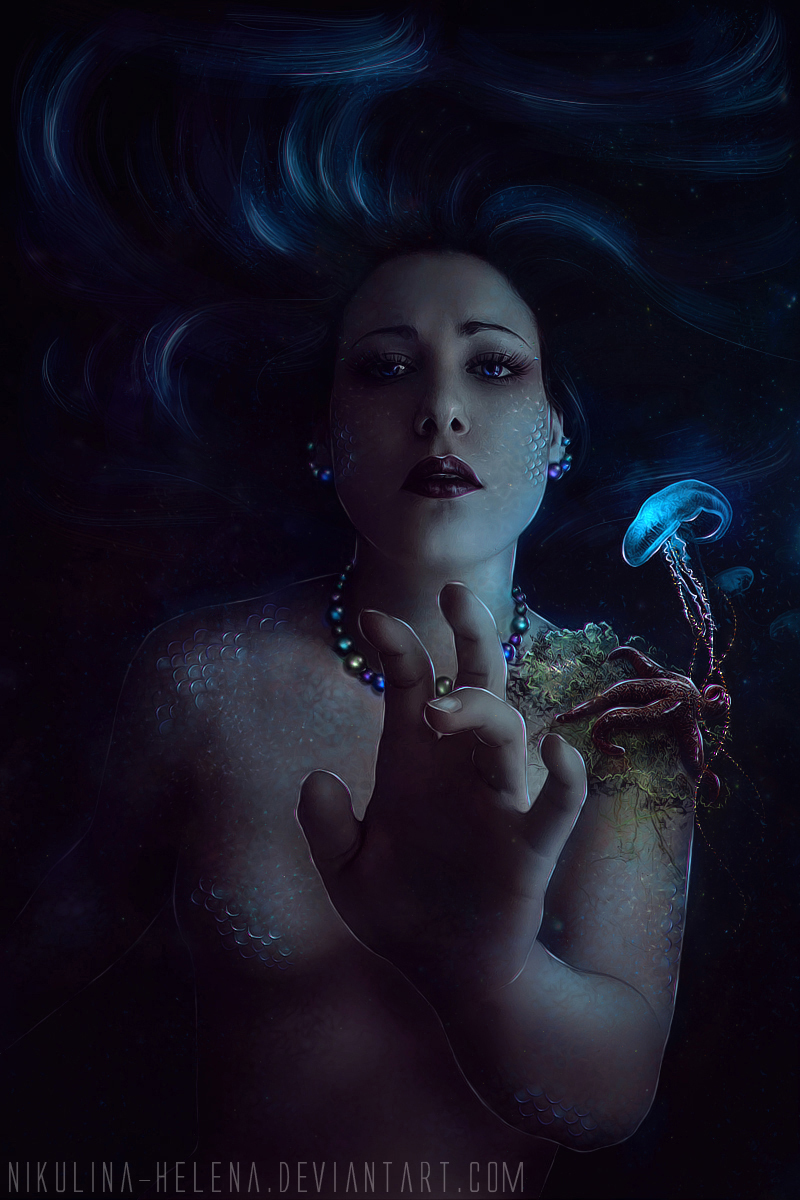 Deep Water. - My, Art, Mermaid, , Octopus, Jellyfish, Elena Nikulina