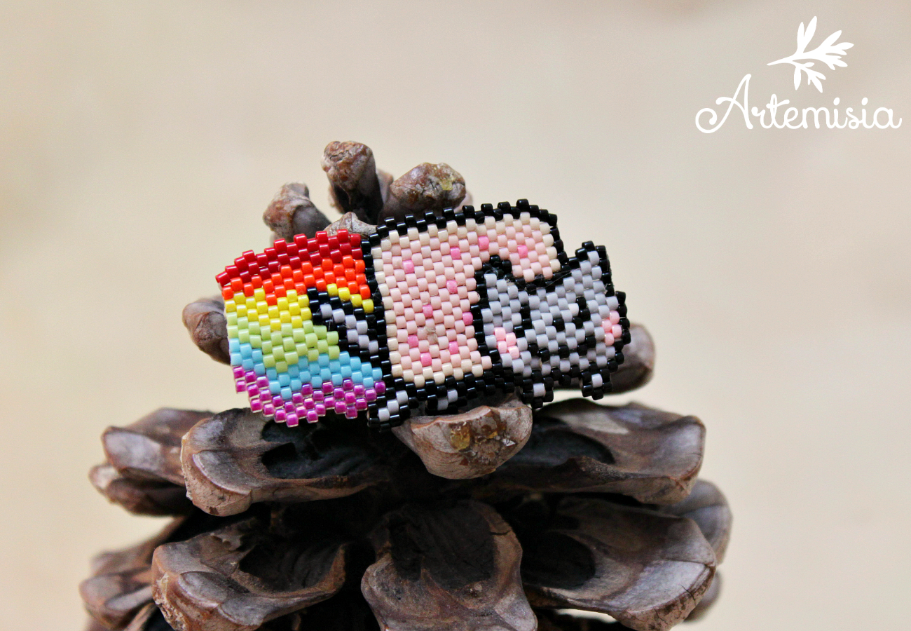 Nyan cat brooch - My, My, Nyan cat, cat, Rainbow, Brooch, Beads, Longpost, Presents