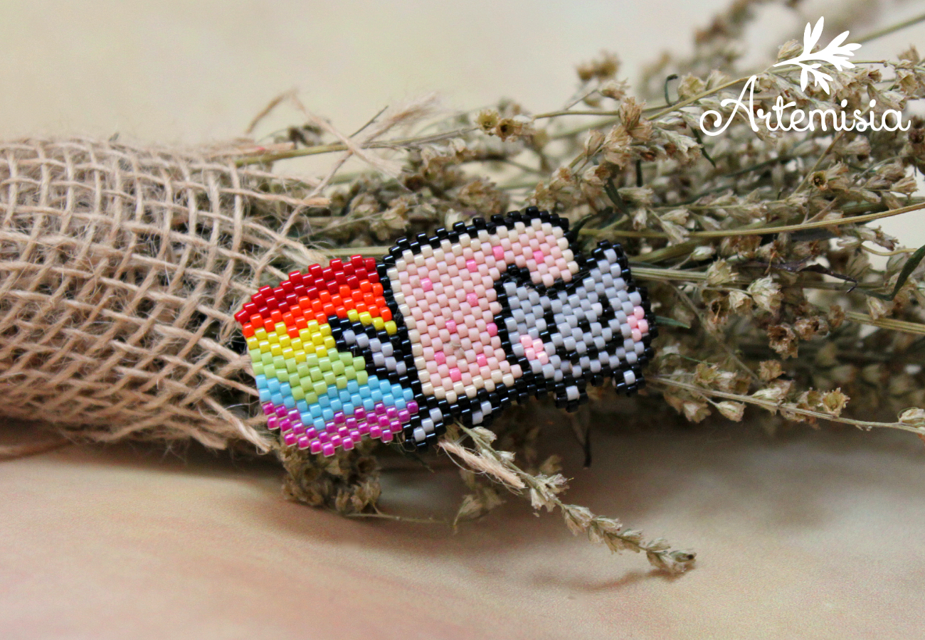 Nyan cat brooch - My, My, Nyan cat, cat, Rainbow, Brooch, Beads, Longpost, Presents