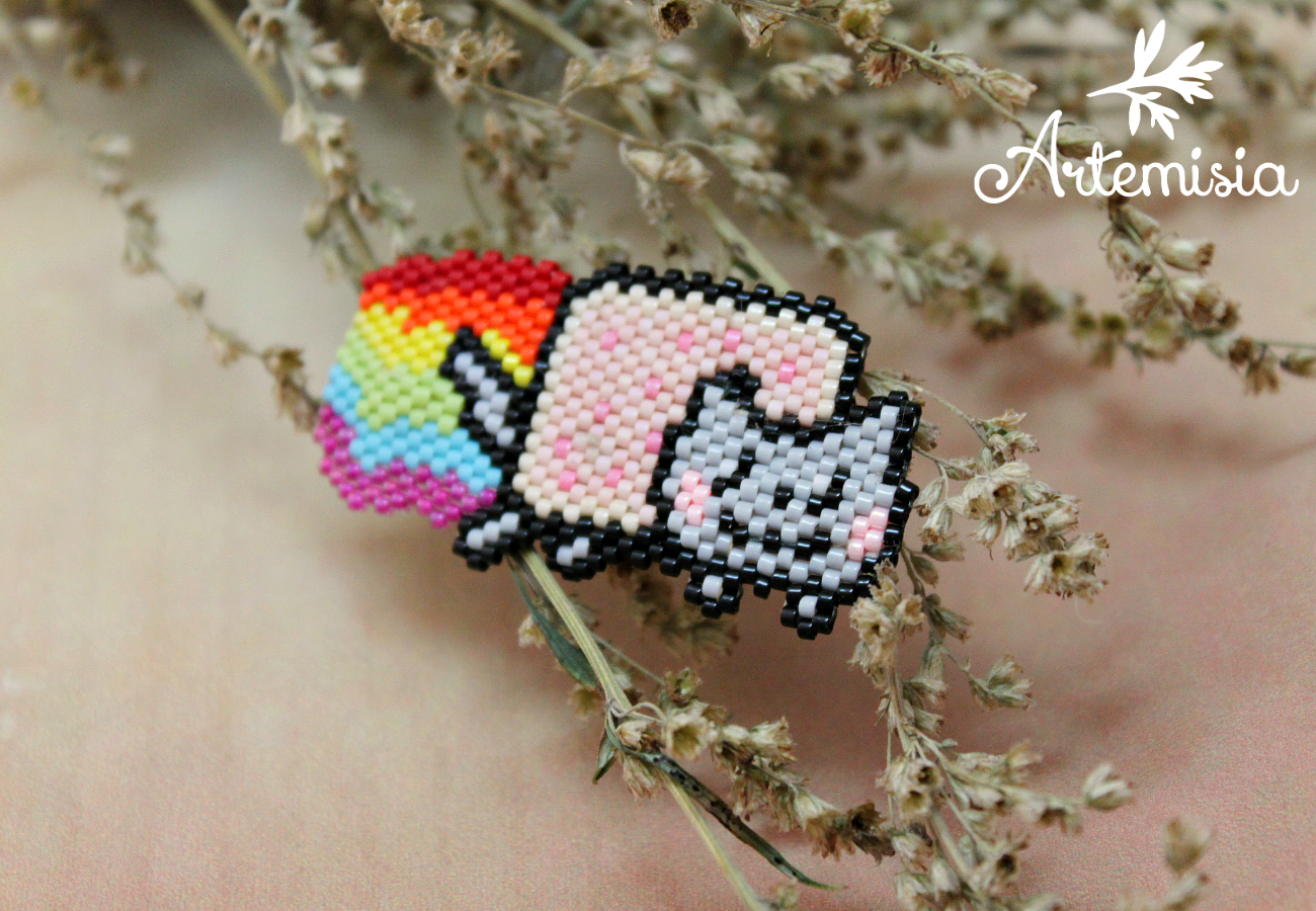 Nyan cat brooch - My, My, Nyan cat, cat, Rainbow, Brooch, Beads, Longpost, Presents