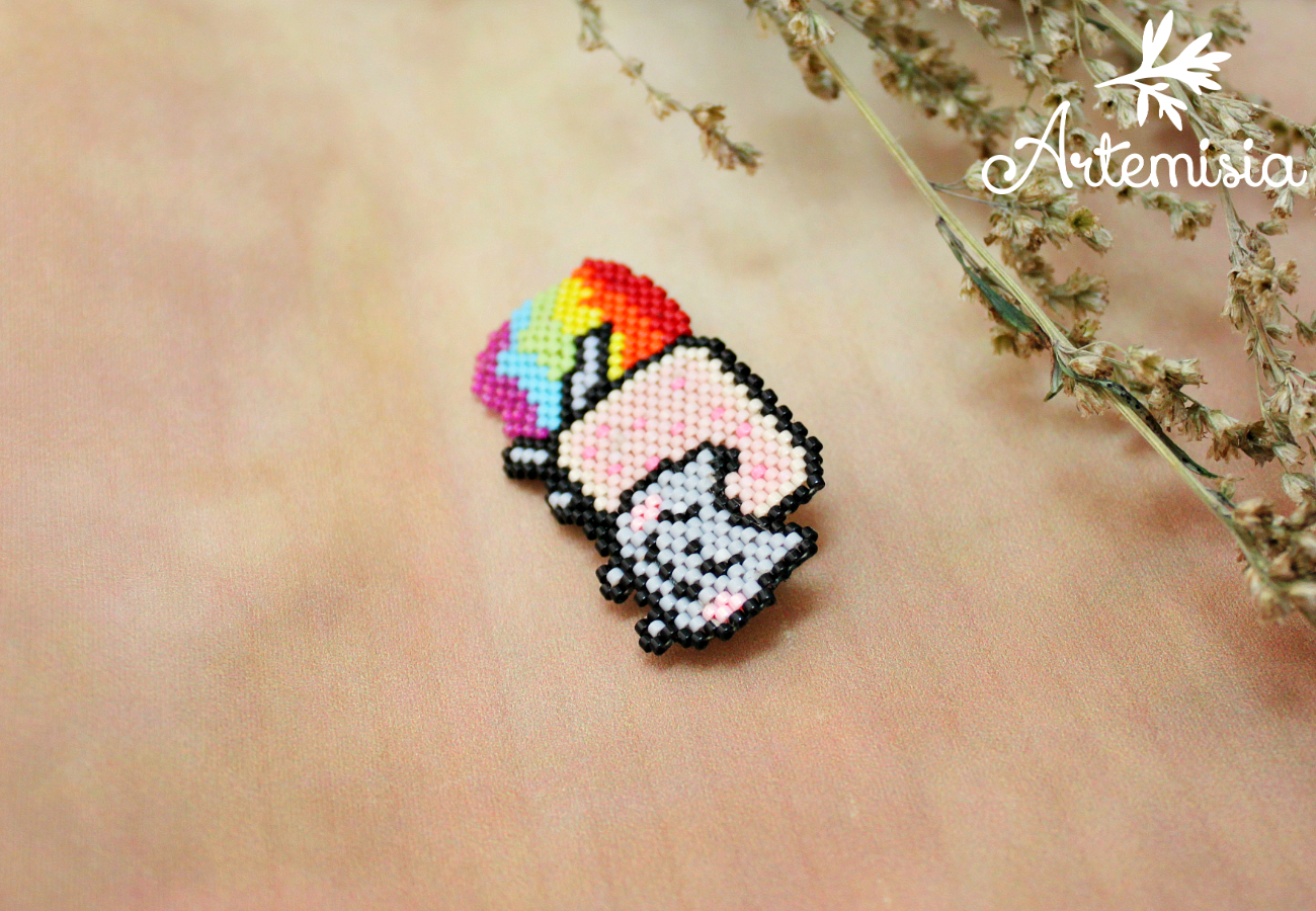 Nyan cat brooch - My, My, Nyan cat, cat, Rainbow, Brooch, Beads, Longpost, Presents