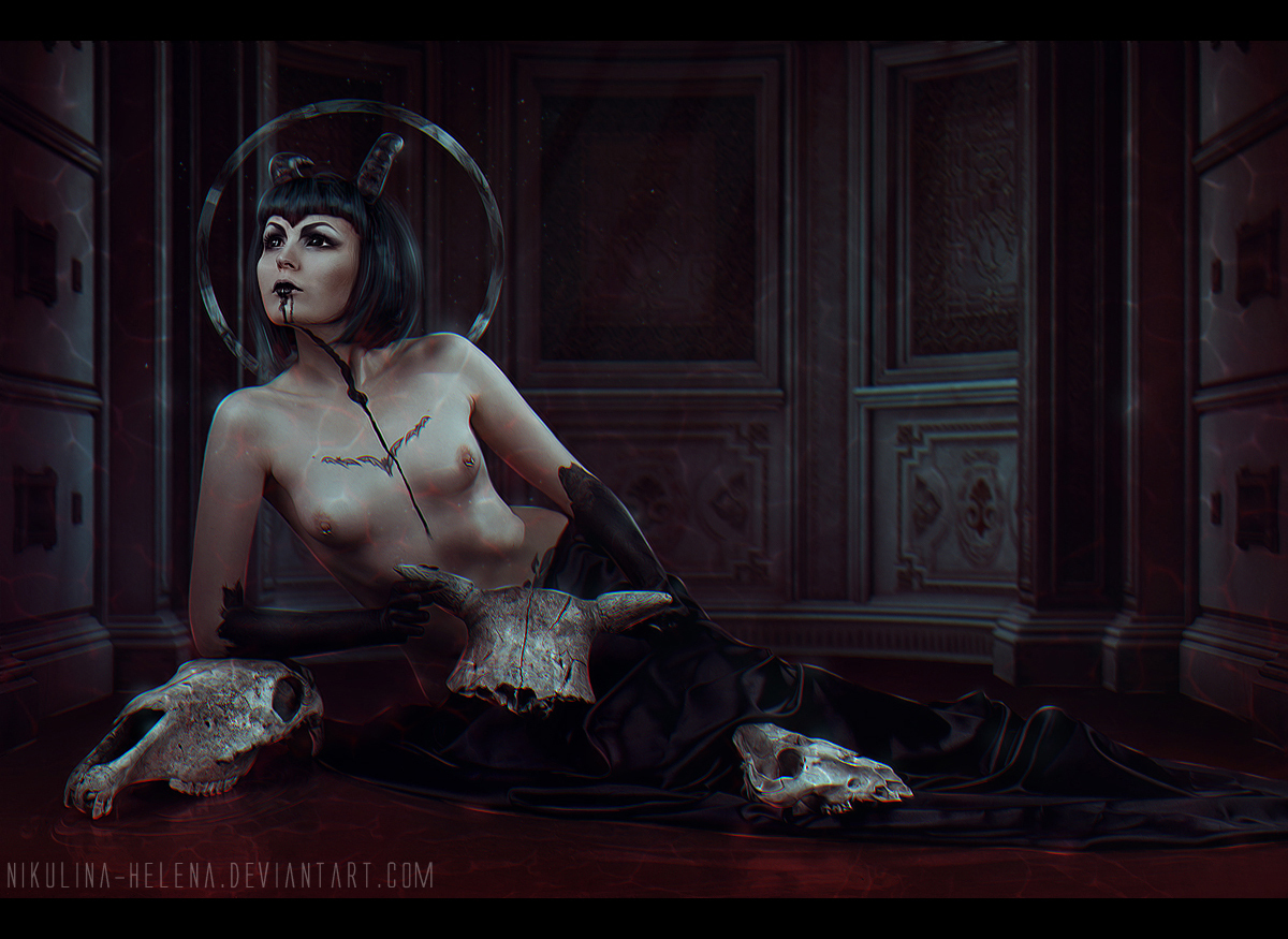 Demon II. - NSFW, My, Art, Female, Strawberry, Demon, Scull, Blood, Elena Nikulina, Women