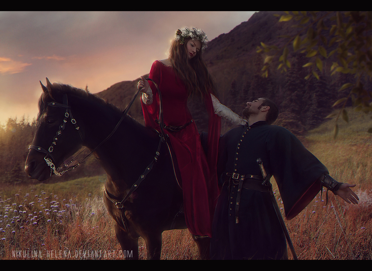 La Belle Dame sans Merci. - My, Art, Pre-Raphaelites, Riders, Horses, Knight, Elena Nikulina, Sunset, Knights