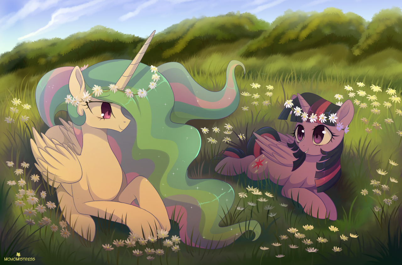 Happy spring, you know! - My little pony, Princess celestia, Twilight sparkle, Art