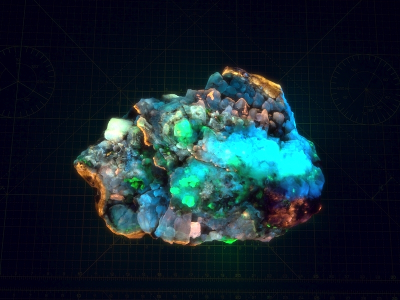 Fluorescence of minerals (3D - micropost) - My, Fluorescence, Blacklight, 3D modeling, Vray, 3DS max, GIF, Longpost