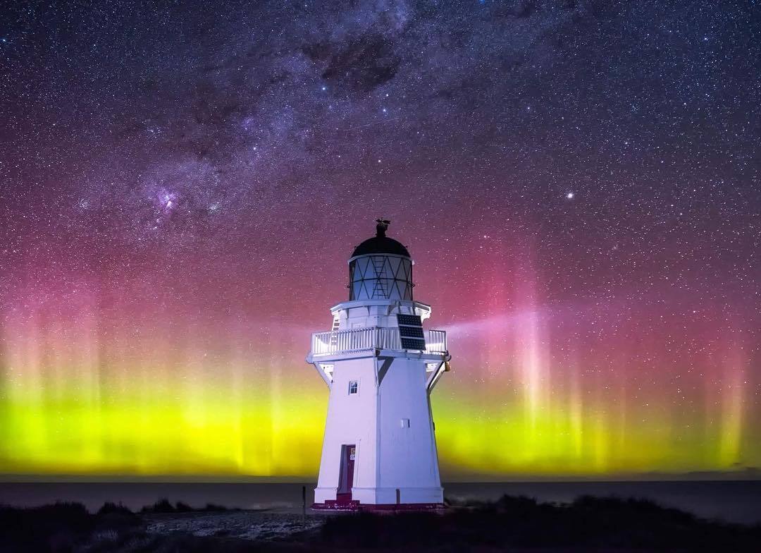 Colorful night in New Zealand - Lighthouse, New Zealand, Polar Lights, Night, Astrophoto