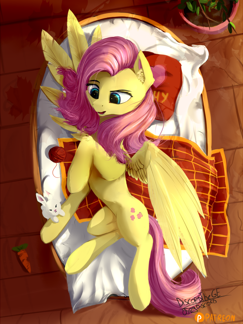 I squeezed the bed from the rabbit ... the horse is yellow > :( - My little pony, Fluttershy, Angel bunny, Discordthege