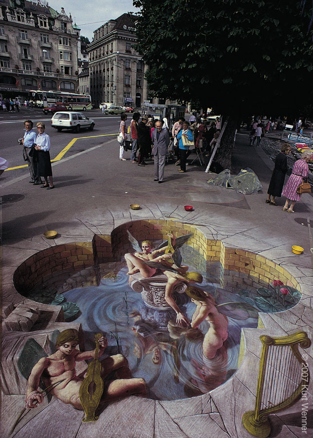 3D drawings on asphalt with chalk by Kurt Wenner - Painting, 3D, Art, Longpost