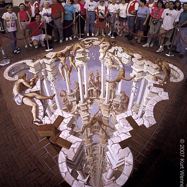 3D drawings on asphalt with chalk by Kurt Wenner - Painting, 3D, Art, Longpost