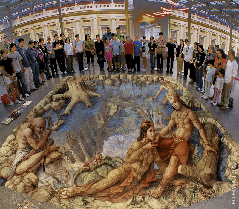 3D drawings on asphalt with chalk by Kurt Wenner - Painting, 3D, Art, Longpost