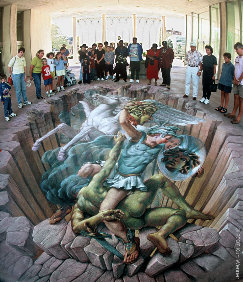 3D drawings on asphalt with chalk by Kurt Wenner - Painting, 3D, Art, Longpost