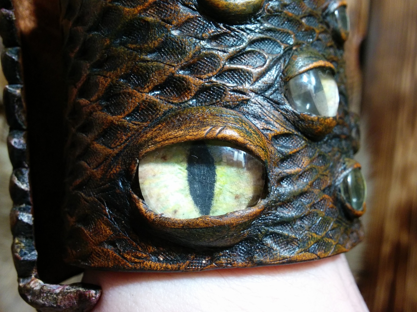 Leather bracelet Awakening - My, , Leather, A bracelet, The Dragon, Eyes, Watercolor, Longpost