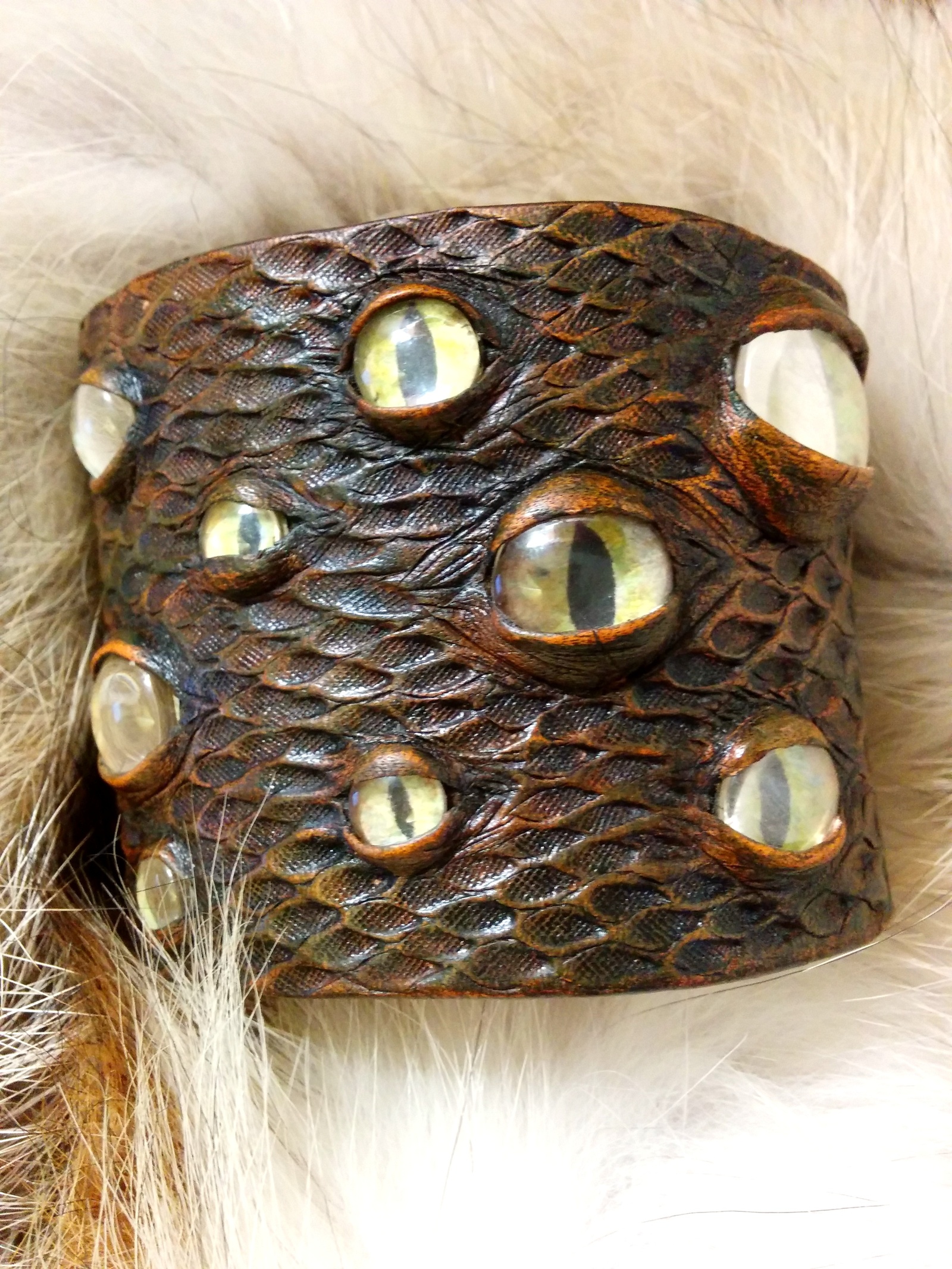 Leather bracelet Awakening - My, , Leather, A bracelet, The Dragon, Eyes, Watercolor, Longpost