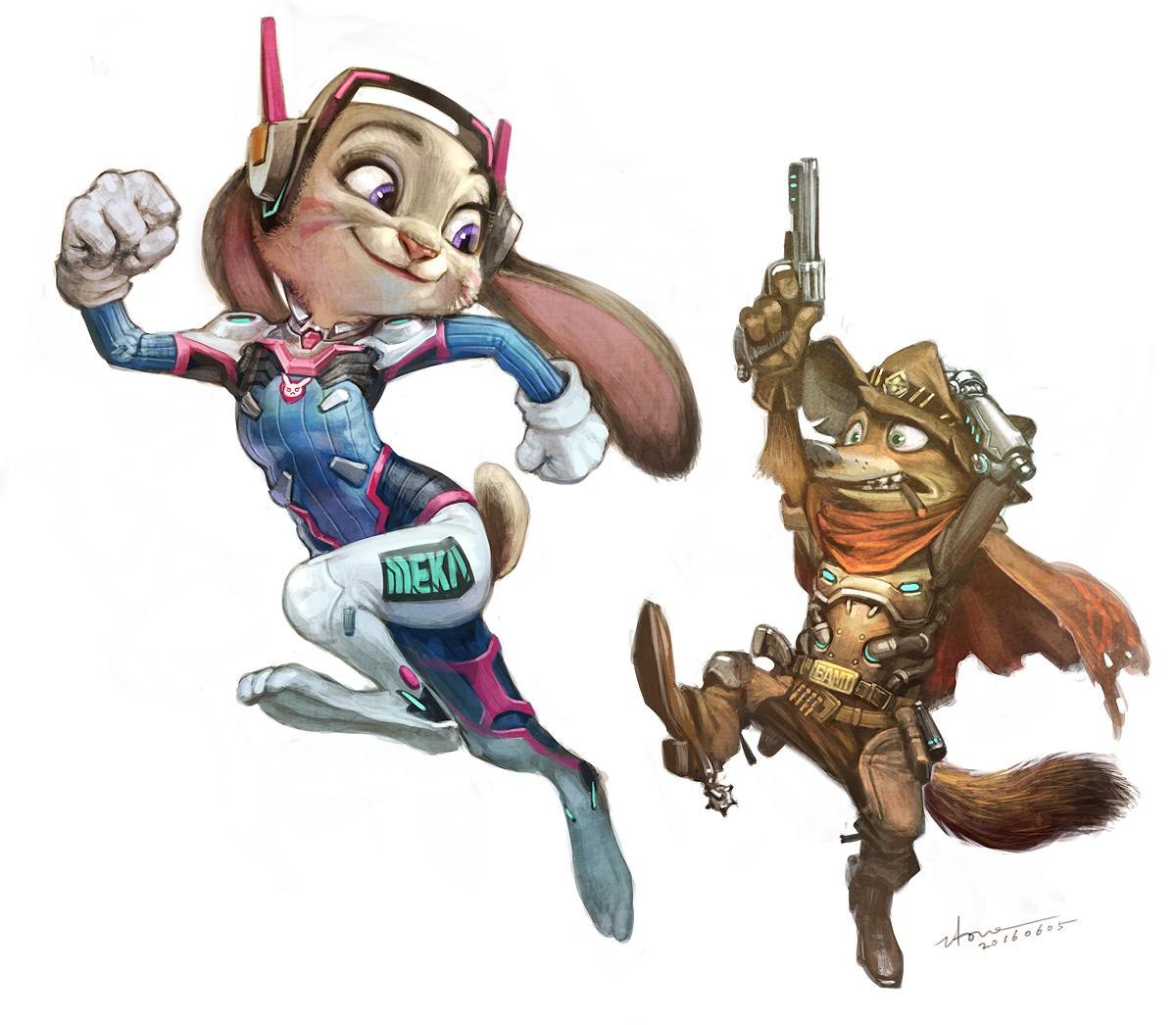 Overwatch - Zootopia, Art, Crossover, Nick and Judy, Overwatch