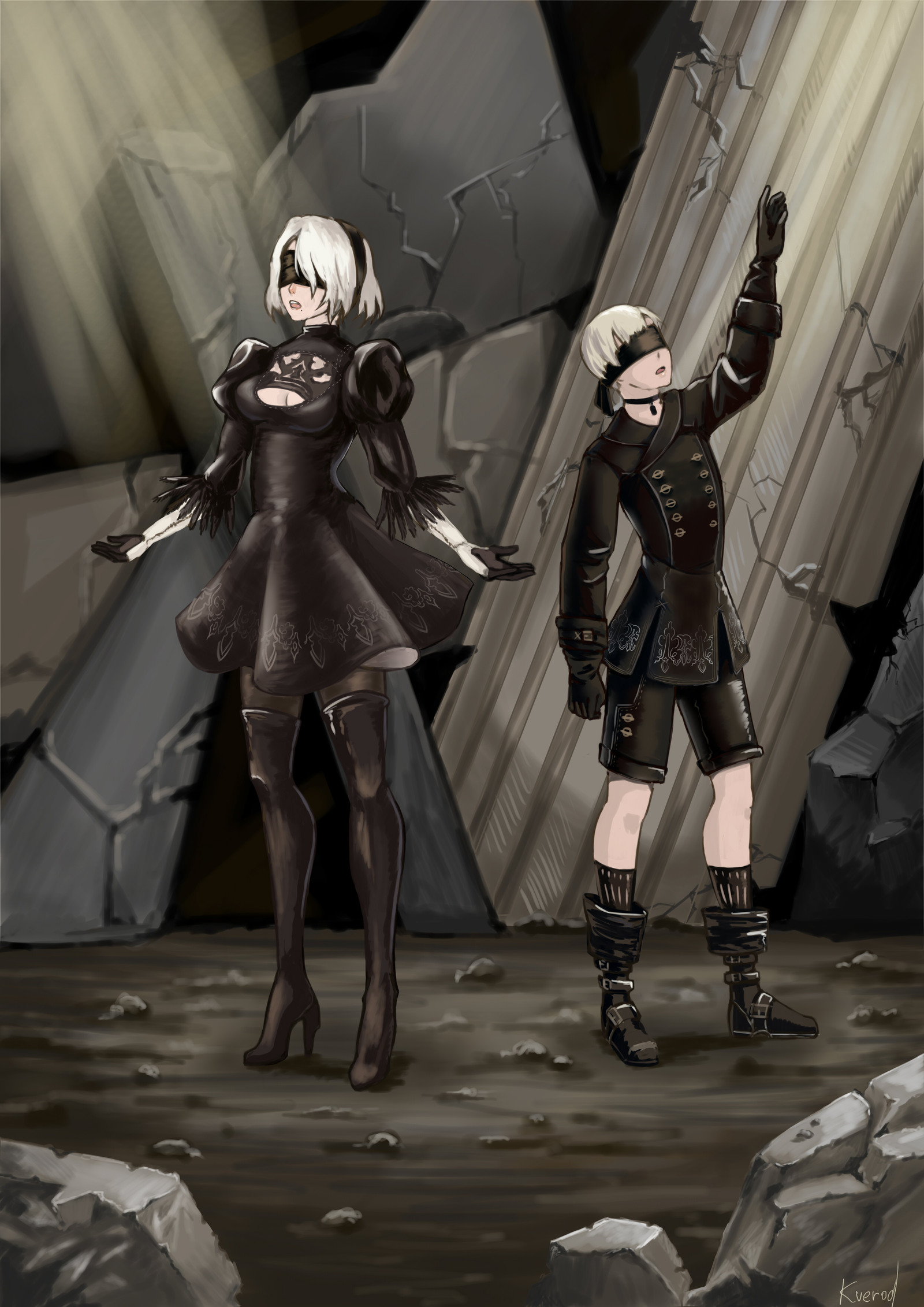 Nier:Automata - Моё, Игры, Арт, NIER, NIER Automata, Yorha unit No 2 type B, Yorha unit no 9 type S