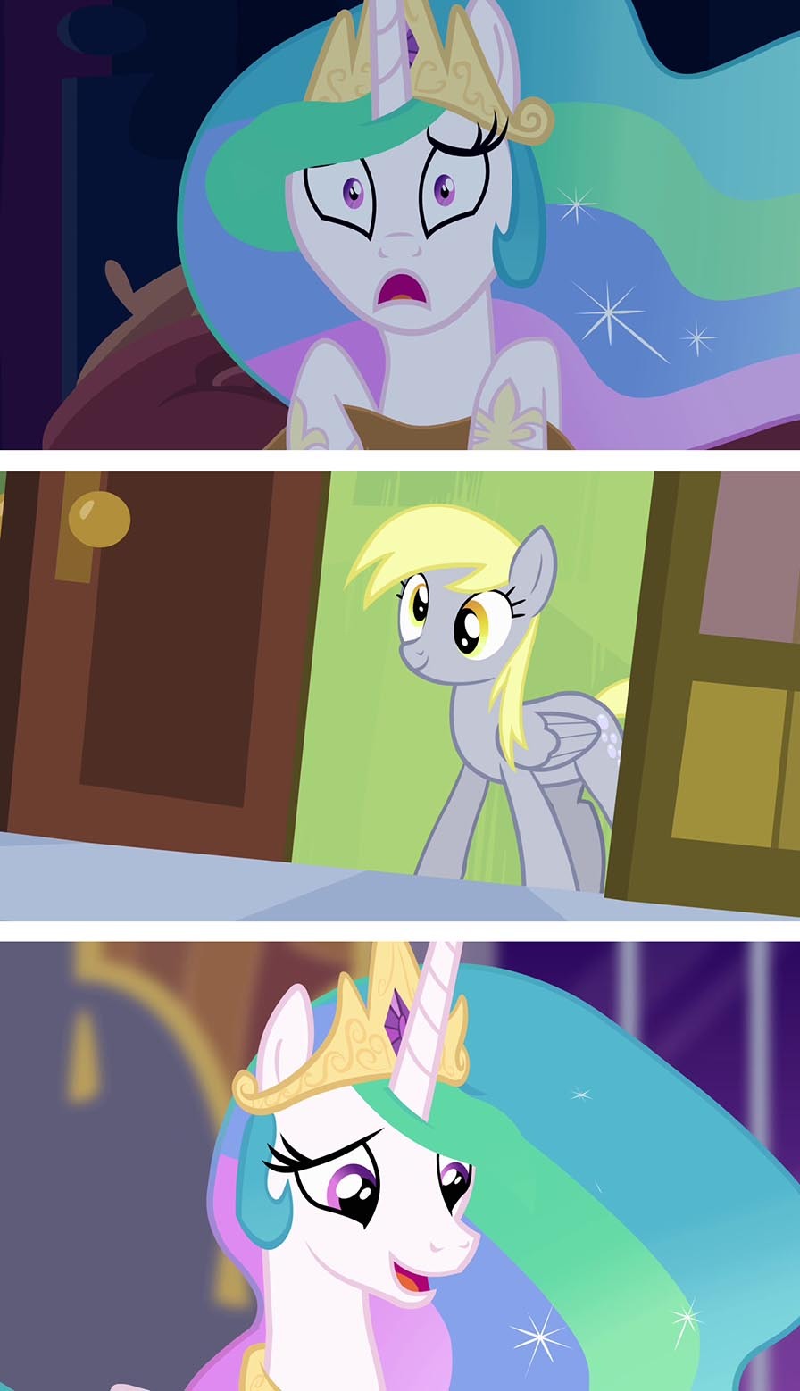 Come up with a text for the picture 37 - My little pony, , Princess celestia, , Derpy hooves