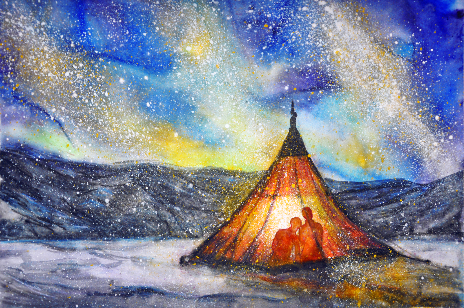 A short video with an illustration on the theme of the Northern Lights. Romance. My - My, Watercolor, Polar Lights, Drawing, Stars, Landscape, Creation, Illustrations, Video, Stars