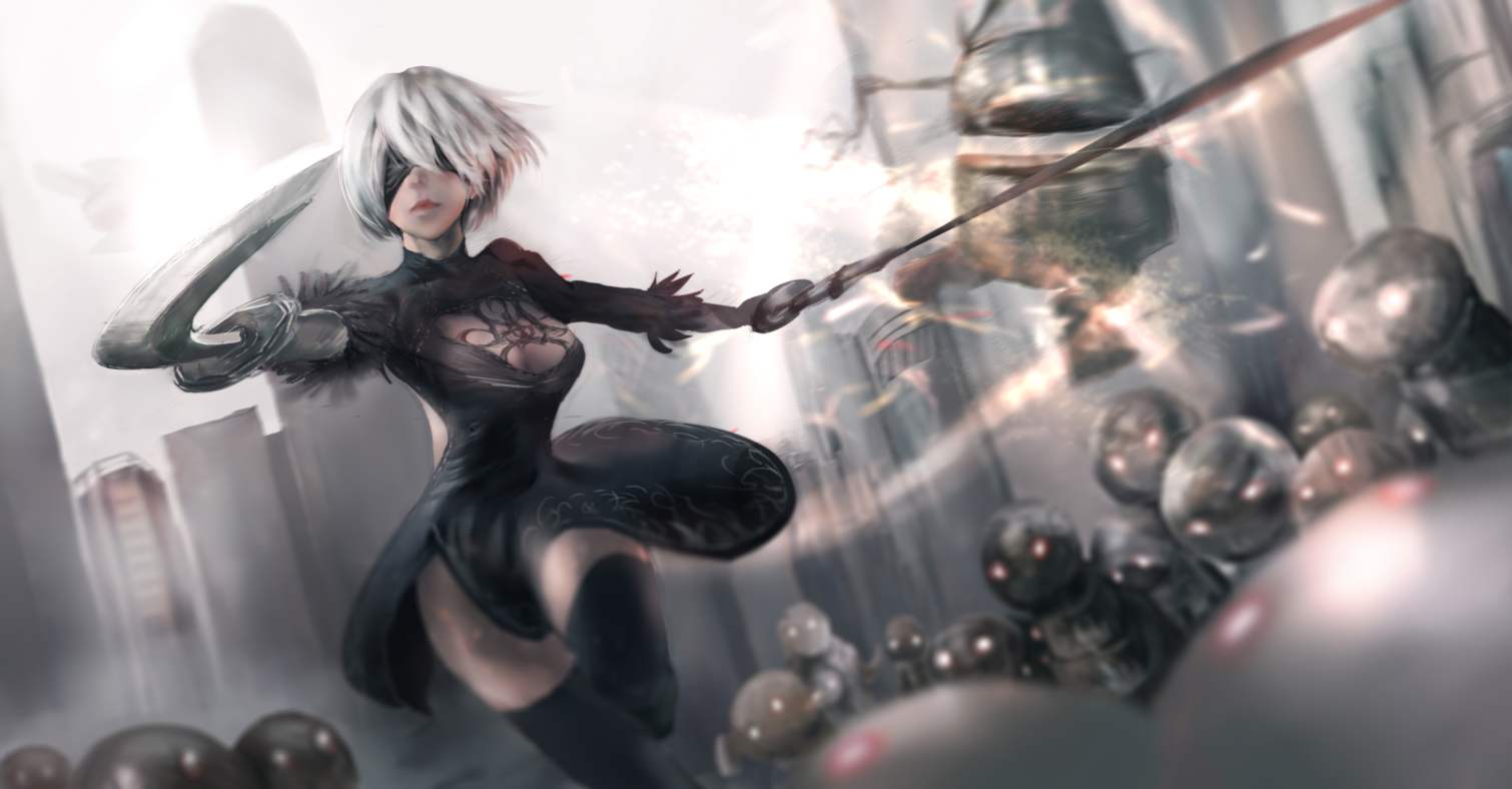 NieR: Automata / 2B. - Не аниме, Игры, NIER, NIER Automata, Yorha 2b, Yorhatype2b, Yorha unit No 2 type B, Anime Art, Длиннопост