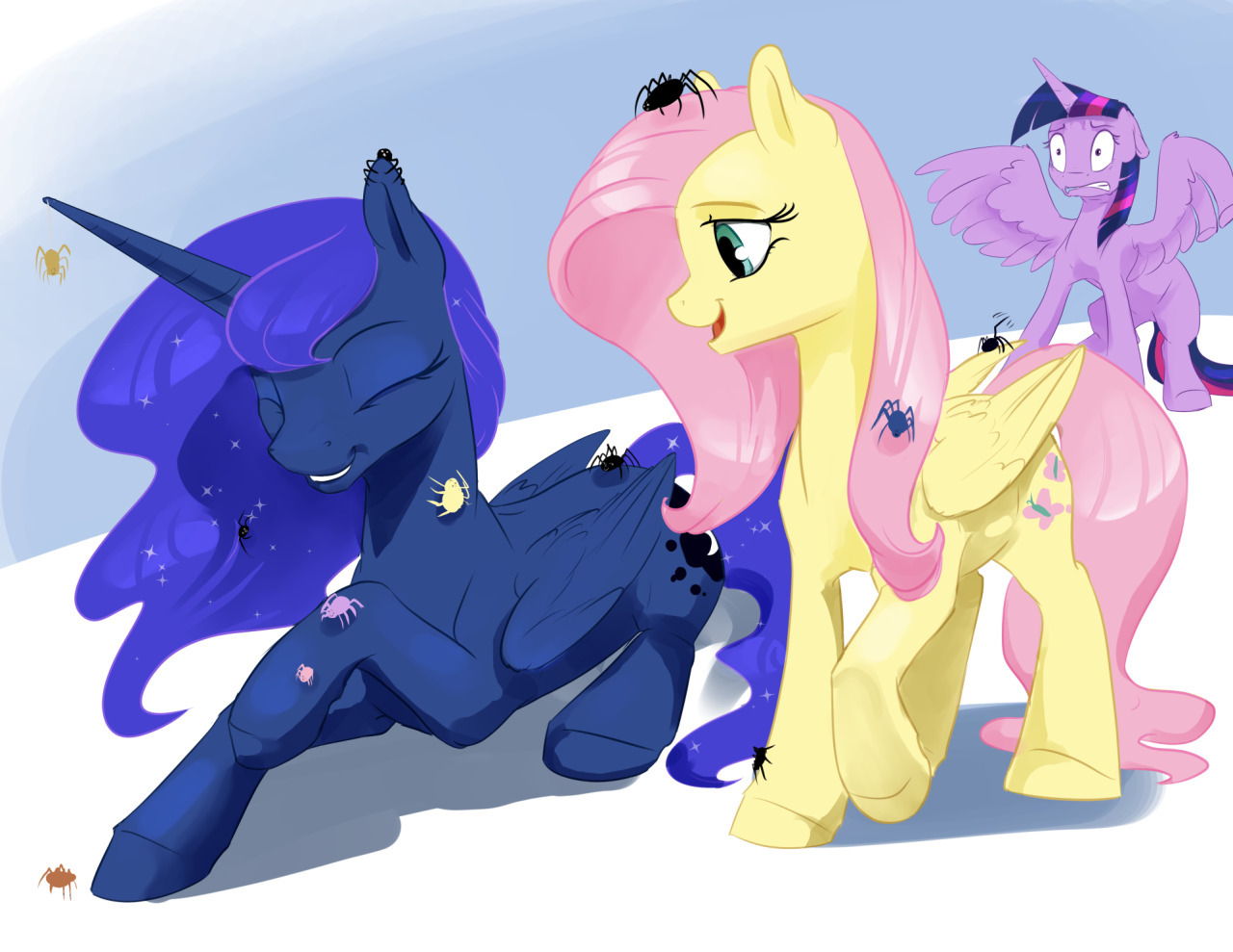 spider lovers - My little pony, Princess luna, Fluttershy, Twilight sparkle, Rarity, Princess celestia, Spider, Longpost, Silfoe, , Otakuap