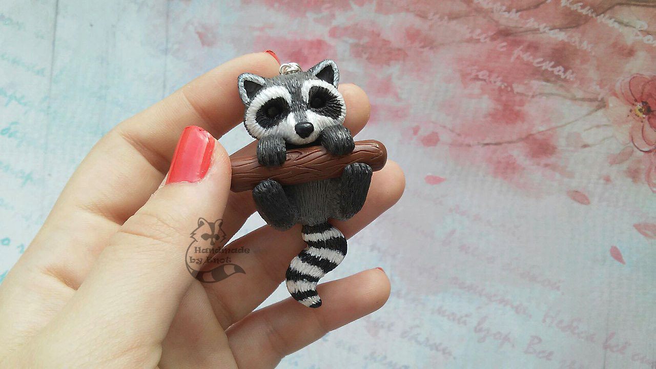 Spring has come and cute raccoons have climbed out! - My, Polymer clay, Handmade, Raccoon, Suspension, , Handmade, Polymer clay