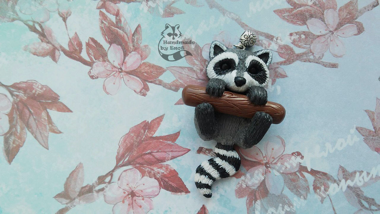 Spring has come and cute raccoons have climbed out! - My, Polymer clay, Handmade, Raccoon, Suspension, , Handmade, Polymer clay