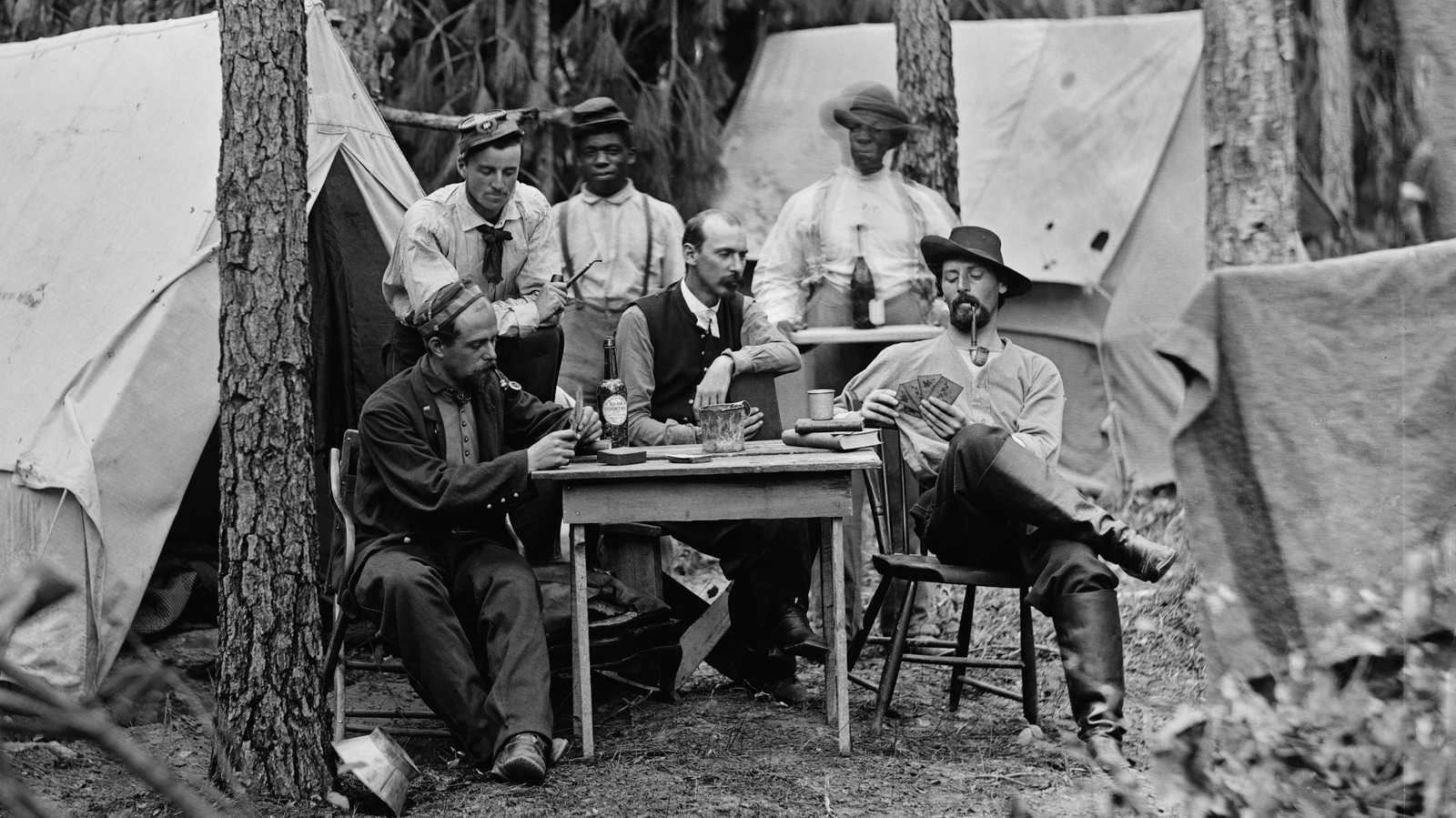 American army officers playing cards, 1864, Virginia, USA - Poker, Story, Retro