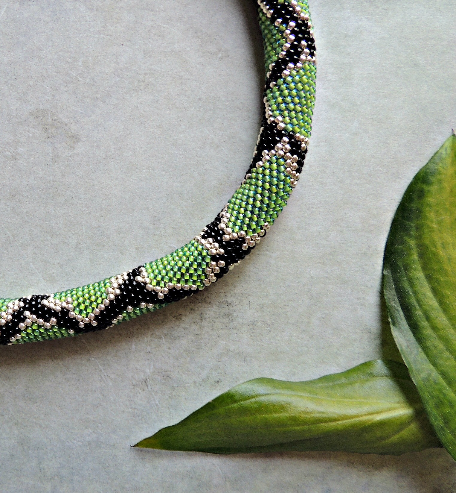 grass python - My, Necklace, Beads, Handmade, Knitting, Crochet, Longpost