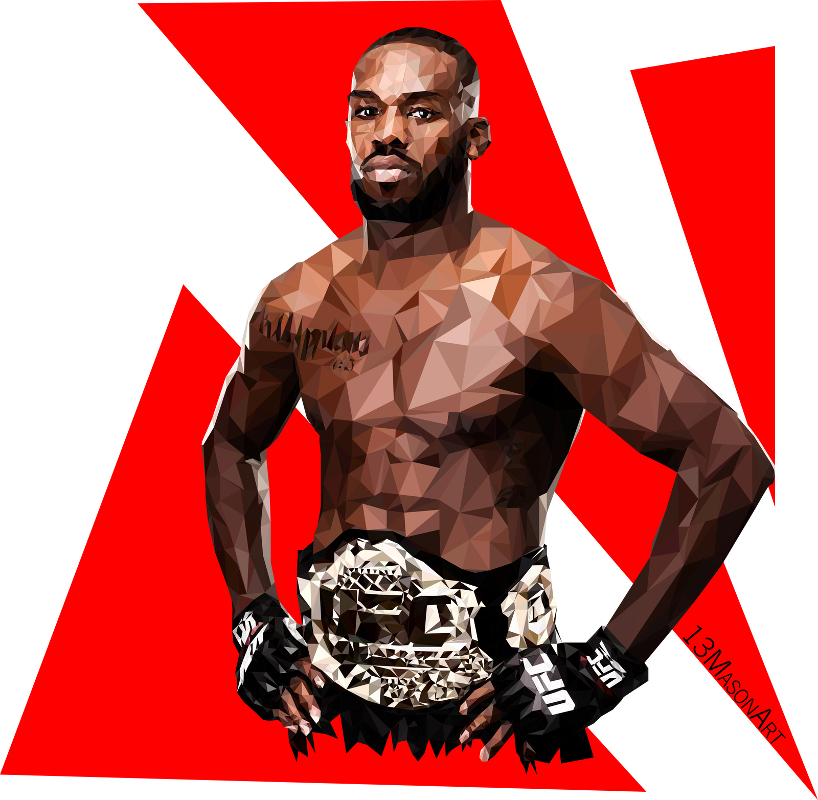 Polygon portrait of Jon Jones by 13mason - My, Polygonal graphics, Art, Vector graphics, Illustrator, Fan art, Ufc, , , Low poly