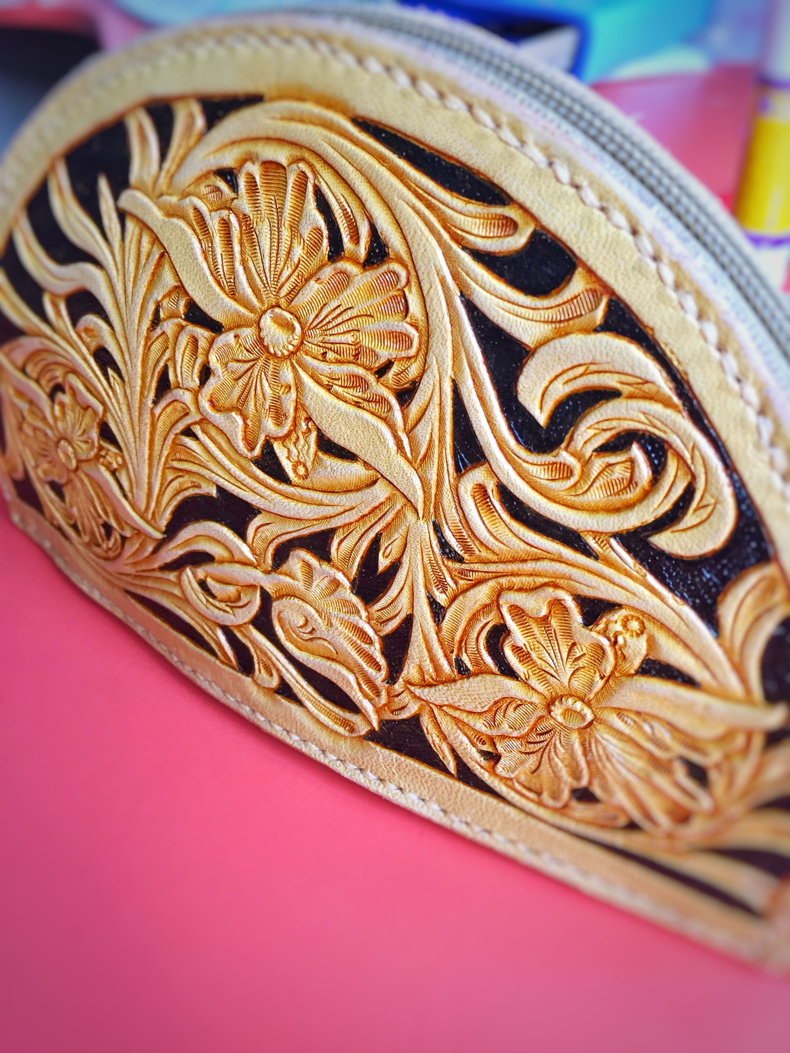 Cosmetic bag)) - My, Leather products, Cosmetologist, , , Longpost