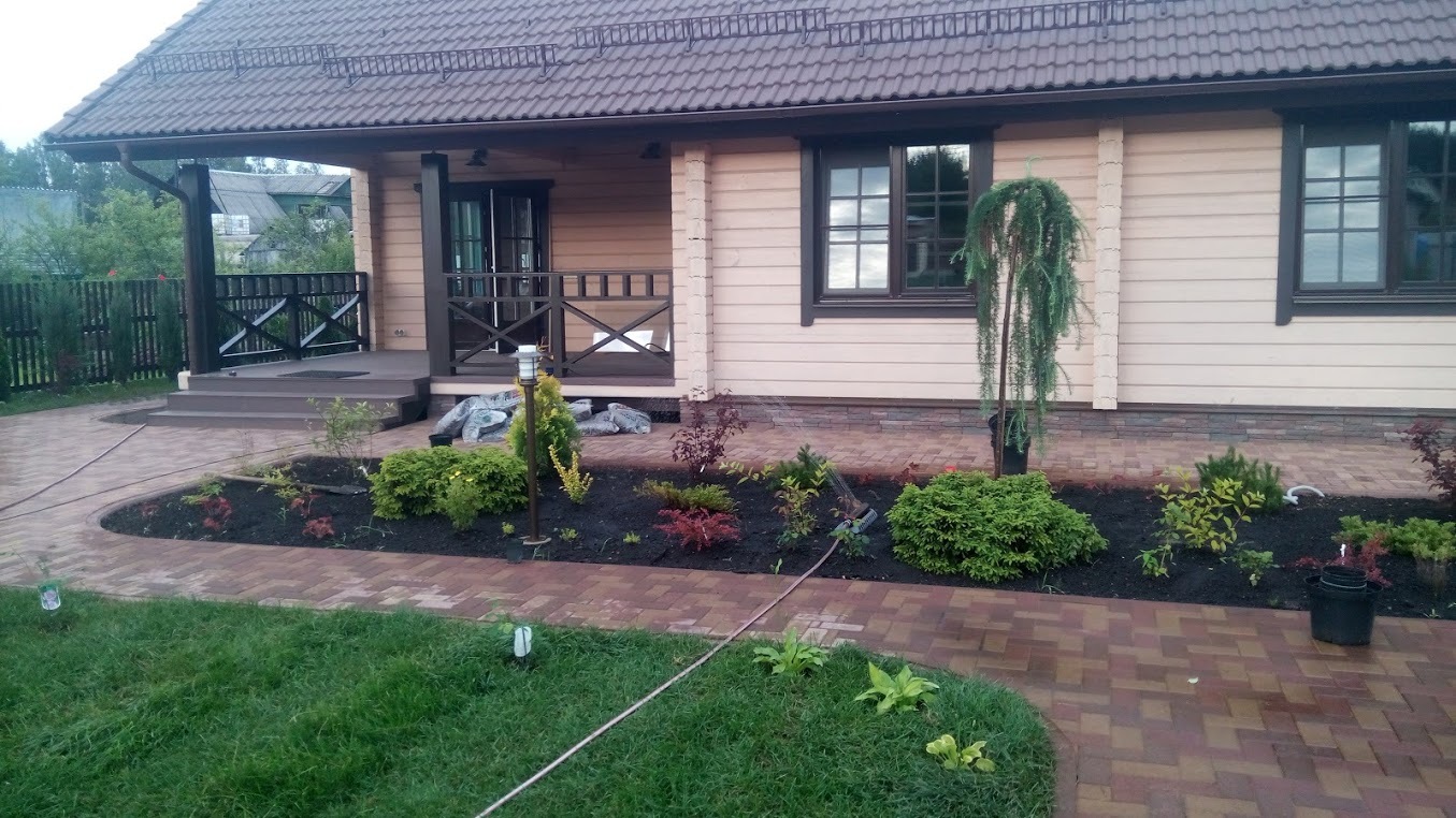 Landscaping turnkey lawn, plants - My, Paving stones, Building, Beautification, Landscape design, Dacha, Saint Petersburg, Lawn, Flowers, Longpost