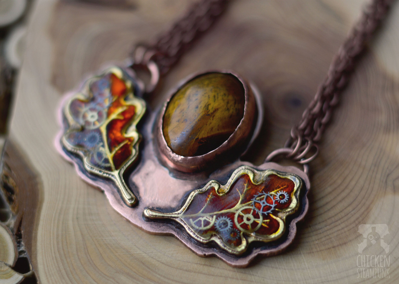 Pendants made of copper and brass with stones - My, Creation, With your own hands, Decoration, Leaves, Wings, Cogwheels, Metal, Longpost