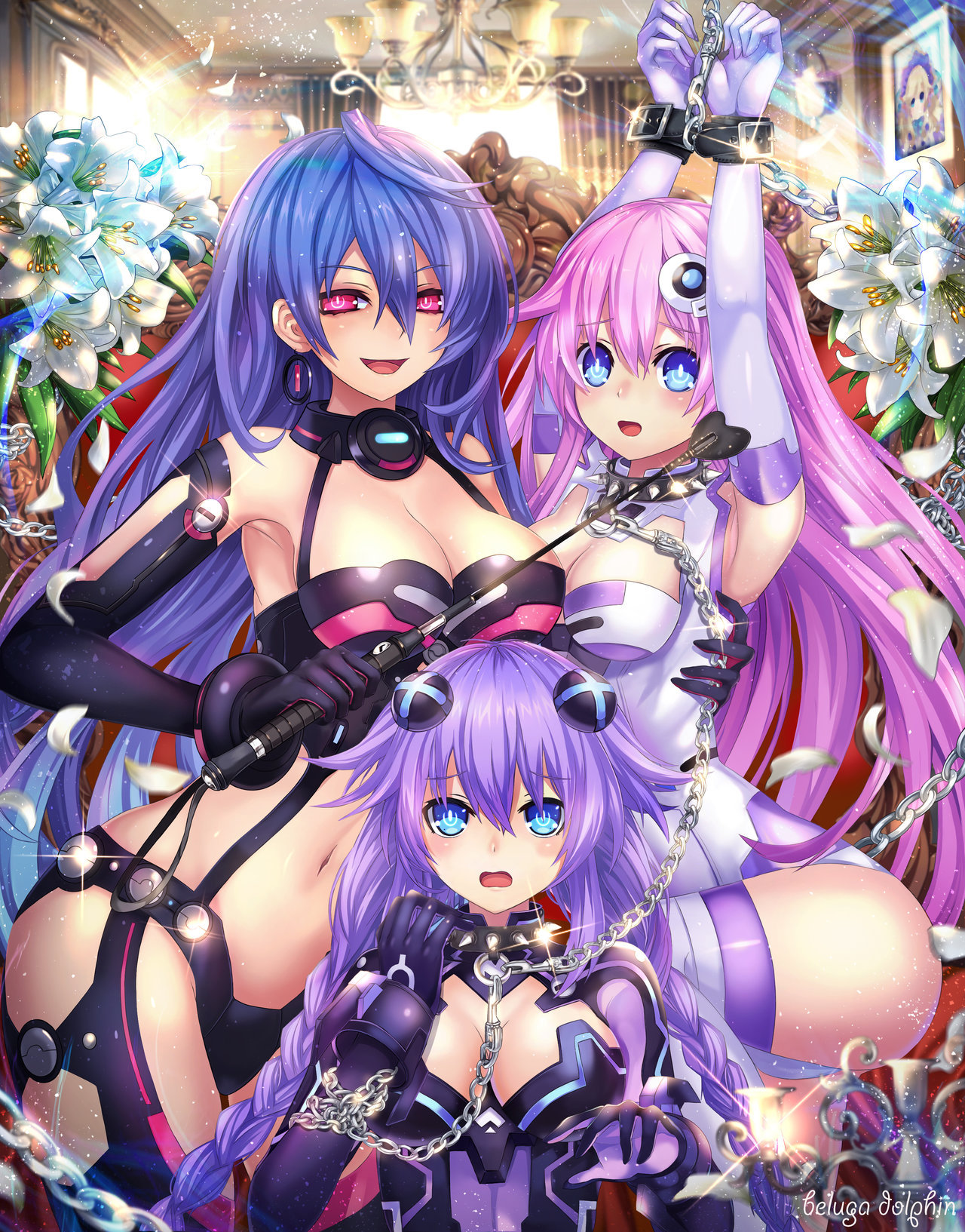 3 Goddesses - Hyperdimension neptunia, Anime art, Anime, Beluga, Iris Heart, Purple Heart, Purple Sister