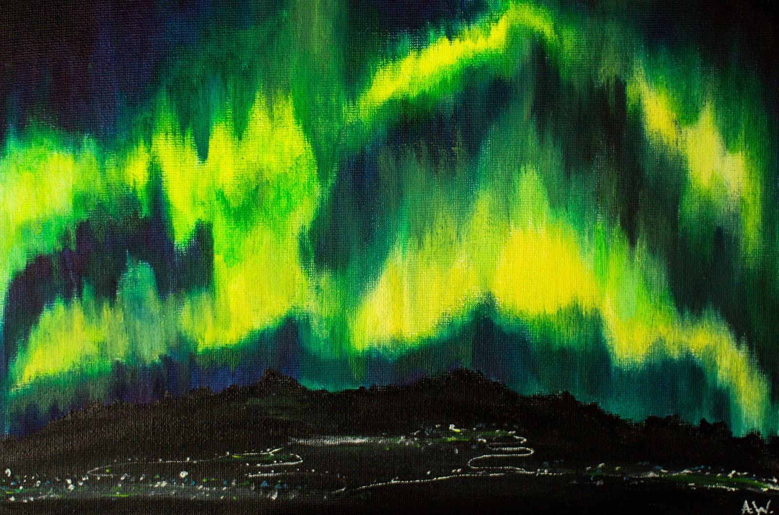 northern Lights - My, My, Polar Lights, Aurora borealis, Butter, Painting, , Longpost