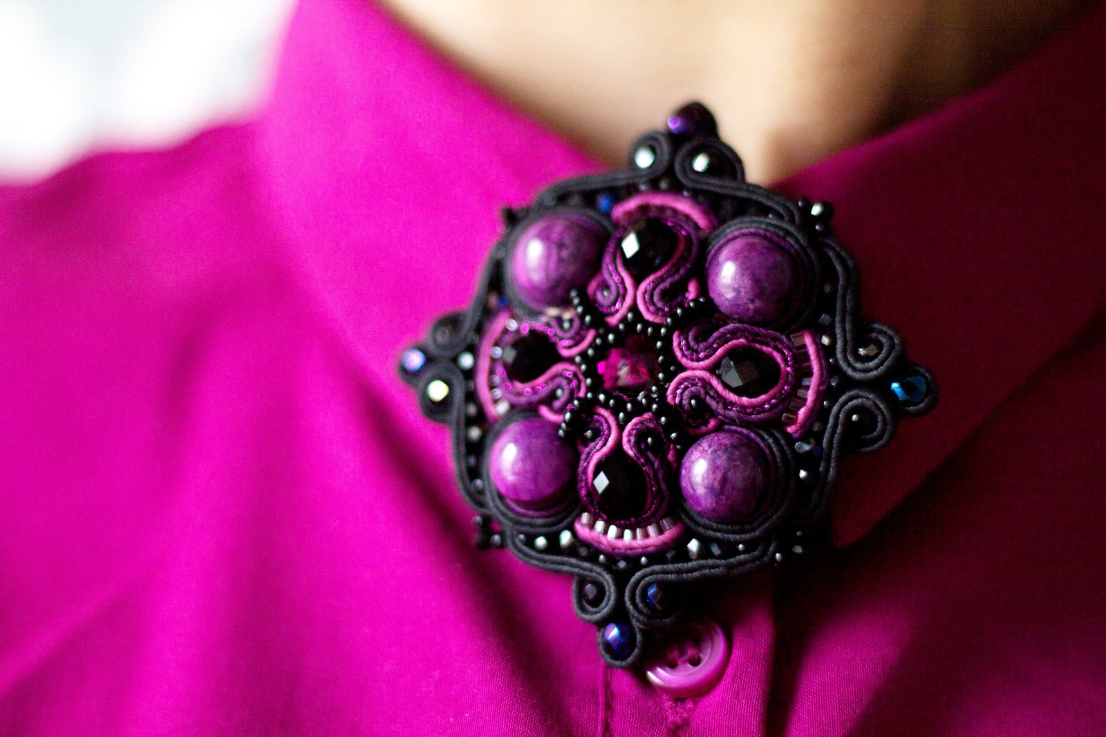 Blueberry jam number two, or what happens if you replace some parts - My, Longpost, Soutache, Handmade, Brooch, Decoration, Beads