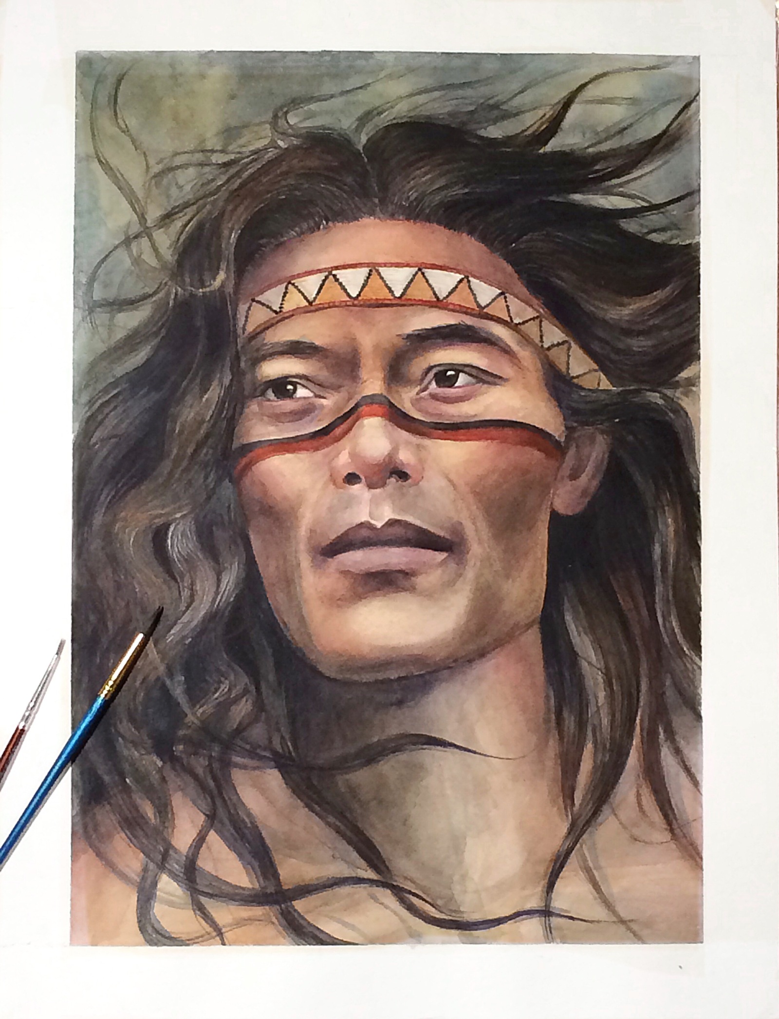 Faces of the world. USA. Native american. - My, Portrait, Watercolor, Drawing, Art, Indians