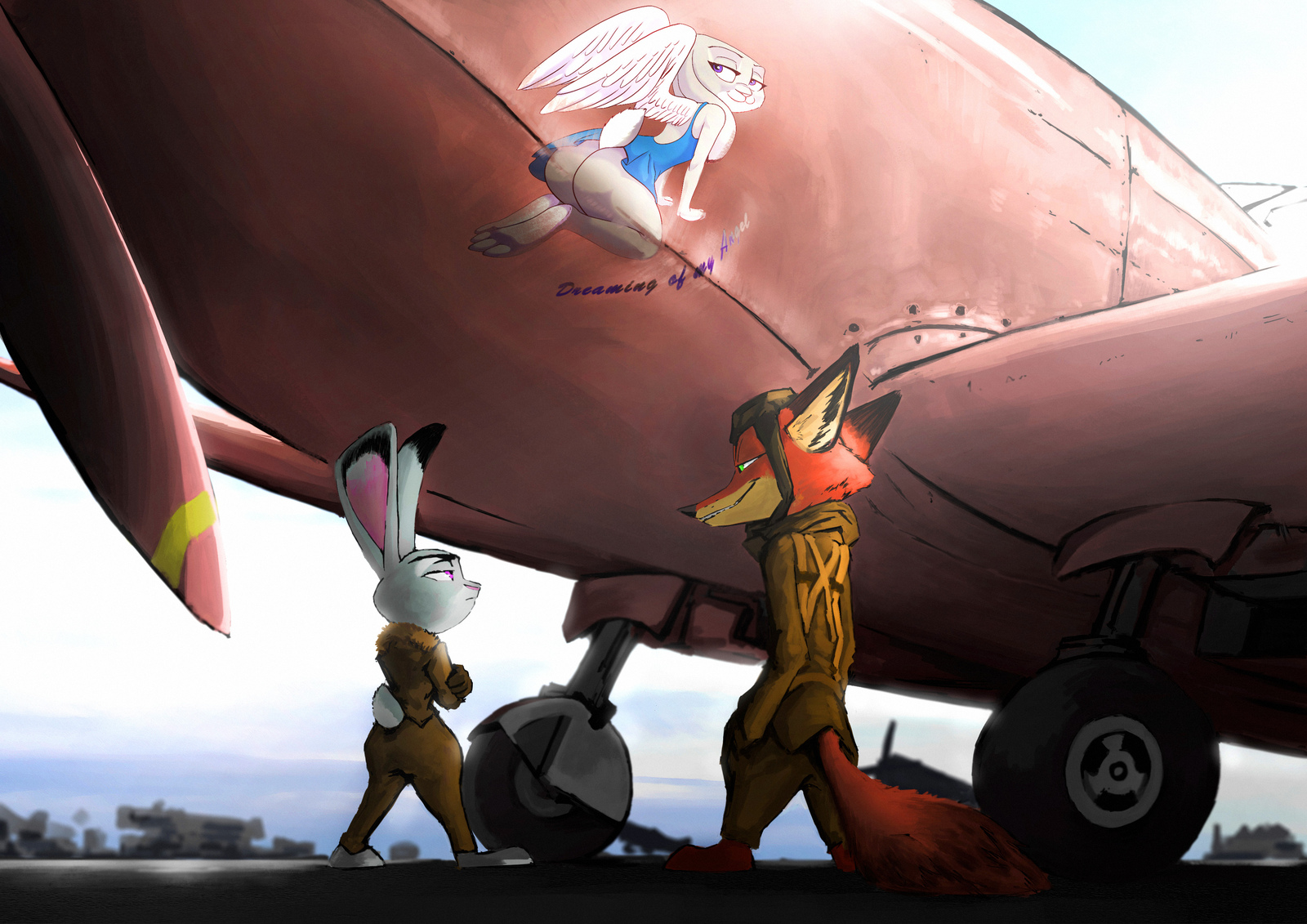 Dreaming of my Angel - Art, Nick and Judy, Zootopia, Airplane, Pilots, The Second World War